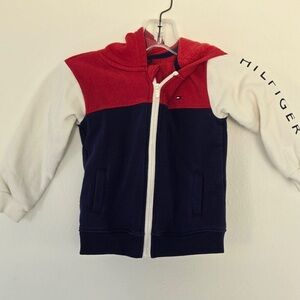 Tommy Hilfiger Toddler 24M Colorblock Zip Hoodie Jacket Red White Blue Logo